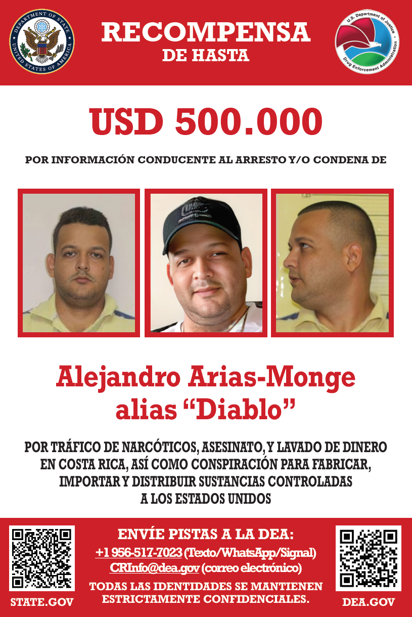 Estados Unidos ofrece una recompensa de 500 mil dólares por “Diablo”, el refugiado más buscado en Costa Rica.